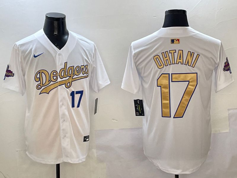 Men Los Angeles Dodgers 17 Ohtani White Champion gold character 2025 Nike MLB Jersey style 25